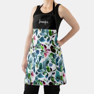 Tablier Joli nom de monogramme des fleurs d'aquarelle bota