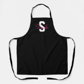 Tablier Joli nom et monogramme | Noir Blanc et Rose (Recto)