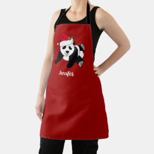 Tablier Joli Ours Panda Noël Personnalisé Rouge