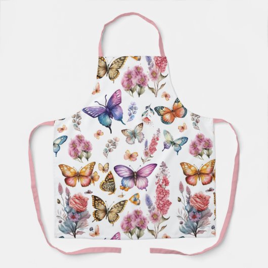 Tablier Joli papillon d'aquarelle Motif de jardin fleuri (Recto)