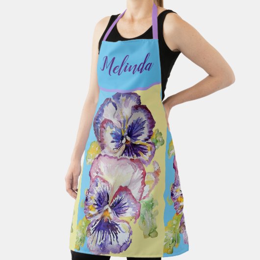 Tablier Joli Pastel Floral Pansy Pink Blue Womans Apron (Insitu)