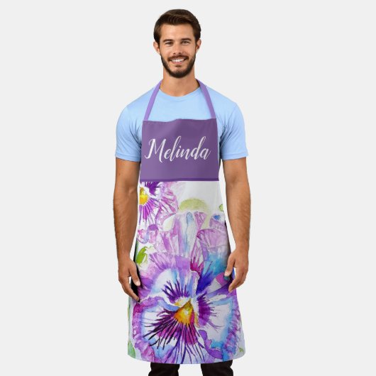 Tablier Joli Pastel Floral Pansy Purple Womans Apron (Porté)