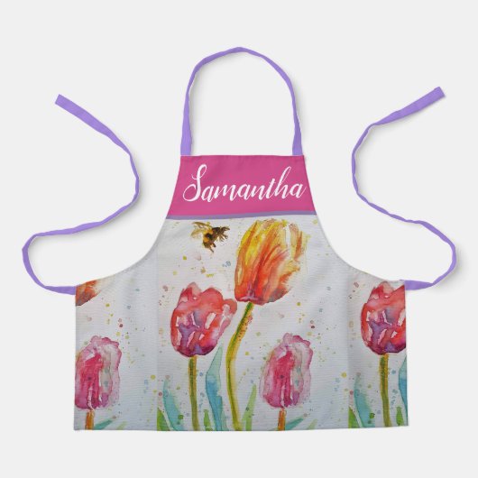 Tablier Joli Pastel Floral Tulip Pink Bee Womans Apron (Recto)