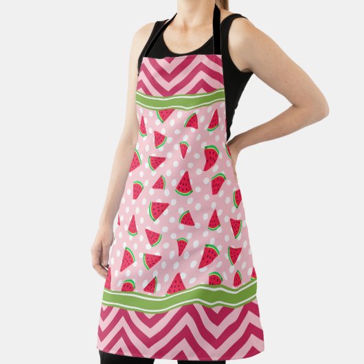 Tablier Joli Pastèque pois et chevron rose (Insitu)