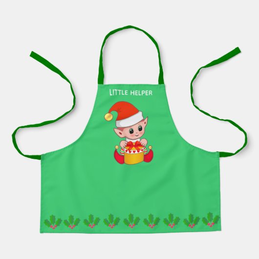 Tablier Joli petit lutin d'aide de Noël sur fond vert (Recto)
