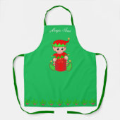 Tablier Joli petit lutin d'aide de Noël sur fond vert (Recto)