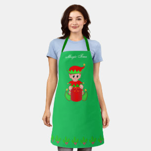 Tablier Joli petit lutin d'aide de Noël sur fond vert