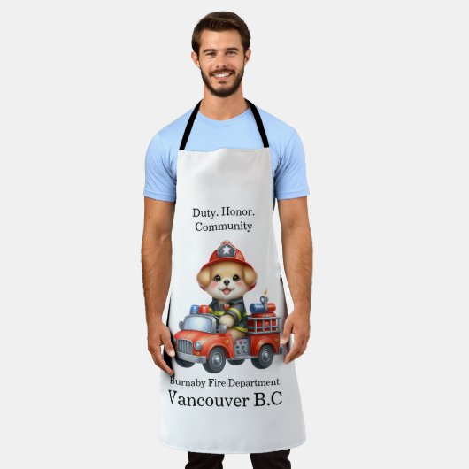 Tablier Joli pompier à chiot sur un camion rouge vif (Porté)