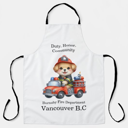 Tablier Joli pompier à chiot sur un camion rouge vif (Recto)