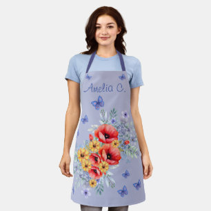 Tablier Joli Poppies rouges, tournesols et papillons