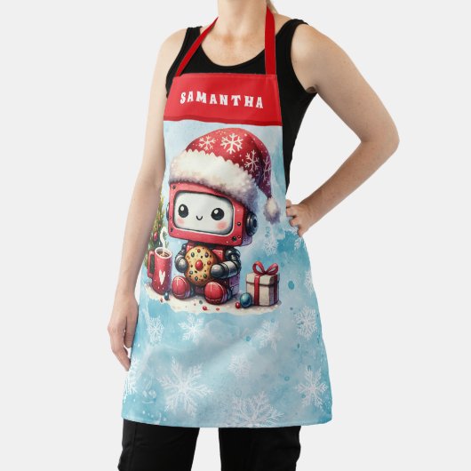 Tablier Joli robot Monogrammé Bleu et Rouge Noël (Insitu)