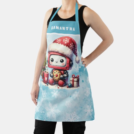 Tablier Joli robot Monogramme Bleu Noël (Insitu)