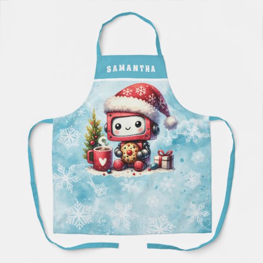Tablier Joli robot Monogramme Bleu Noël (Recto)