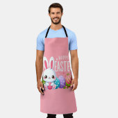 Tablier Joli, rose et heureux lapin de Pâques (Porté)