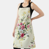 Tablier joli rose gris et jaune fleurs avec congé vert (Insitu)