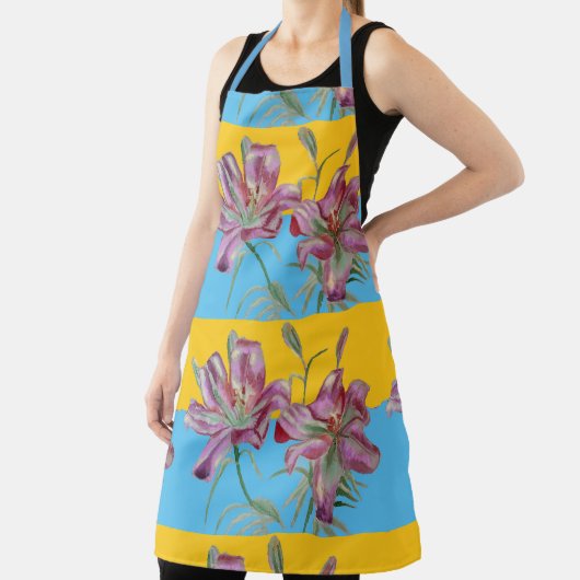 Tablier Joli rose Lily Aquarelle Cuisine Floral Apron (Insitu)