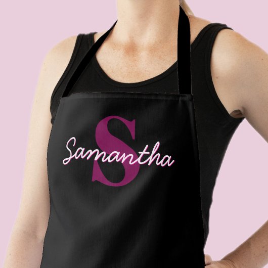 Tablier Joli script de monogramme personnalisable rose et