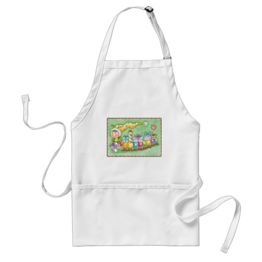 Tablier Joli train de chenille de Noël avec des cadeaux (Devant)