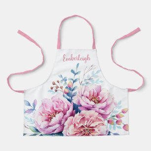 Tablier Jolie aquarelle rose florale pivoines filles