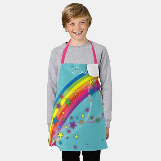 Tablier Jolie fille Etoiles arc-en-ciel Ciel Nuages & Nom (Porté)