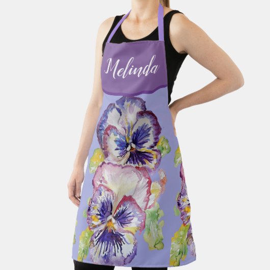 Tablier Jolie florale Pastel Pansy Purple Womans Apron (Insitu)
