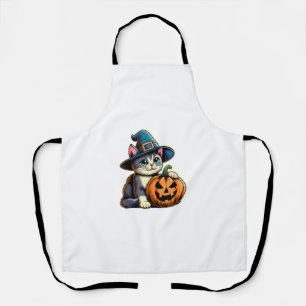Tablier Jolie Halloween Chat Sorcière Casquette Citrouille