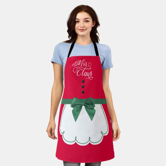 Tablier Jolie Mme Claus Red Green Bow White Fake Apron  (Porté)