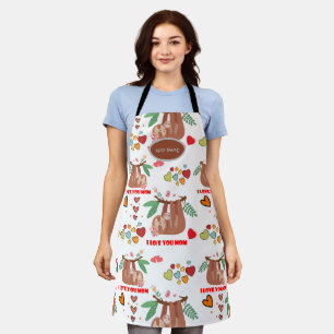 Tablier Jolie Sloth Brown Motif Je t'aime Maman Coeurs
