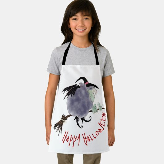 Tablier Jolie sorcière sur son balai Halloween Kids AA (Insitu)