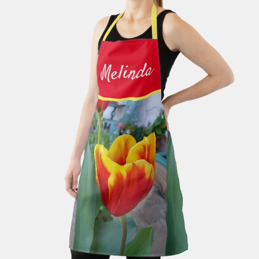 Tablier Jolie Tulipe Florale Rouge Jaune Femme Apron (Insitu)