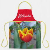 Tablier Jolie Tulipe Florale Rouge Jaune Femme Apron (Recto)