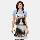 Tablier Jolie Tuxedo Kitten avec Fleurs (Porté)