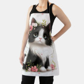 Tablier Jolie Tuxedo Kitten avec Fleurs (Insitu)