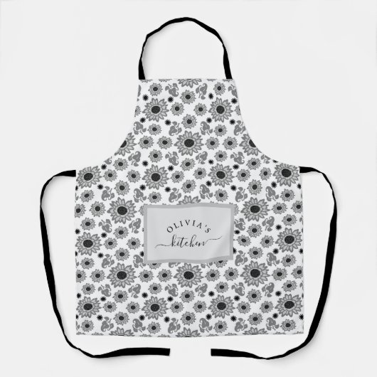 Tablier jolies fleurs noires et motif feuille (Recto)