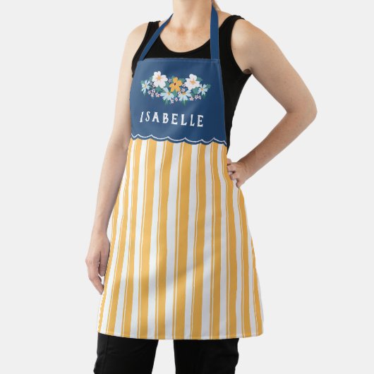 Tablier Jolies rayures jaunes Fleurs jaunes bleues (Insitu)