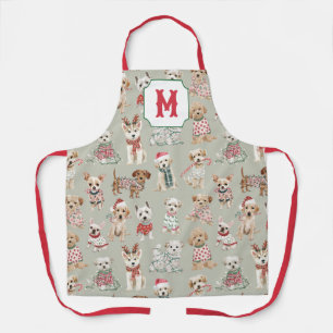 Tablier Jolis chiens de Noël Monogramme