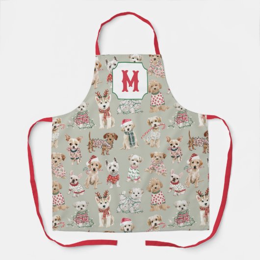 Tablier Jolis chiens de Noël Monogramme (Recto)