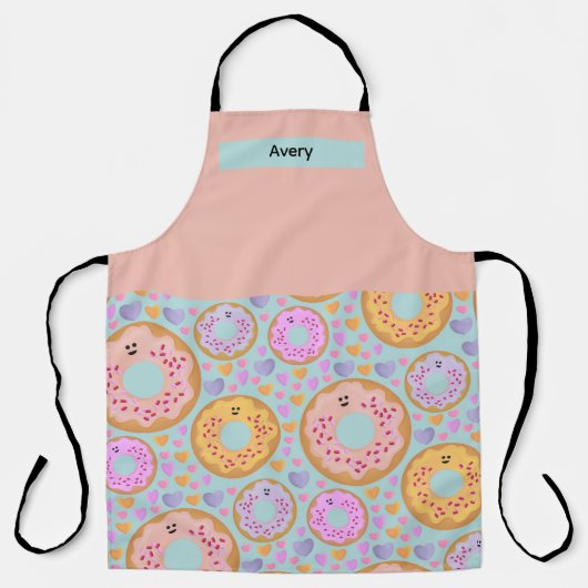 Tablier Jolis donuts et cœurs pastel bleu rose (Recto)