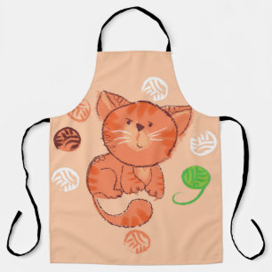 Tablier Jouet rouge enfant chat sans couture motif