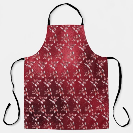 Tablier Jour de Noël des Feuilles rouges neige (Recto)