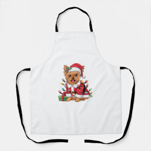 Tablier Jour de Noël Éclairage Père Noël Yorkie Chien Noël