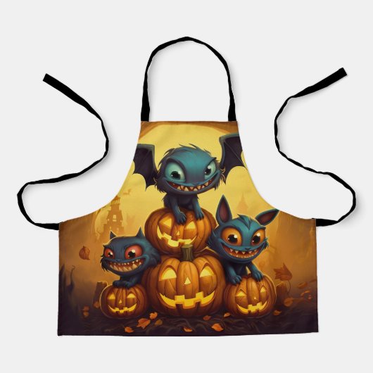 Tablier Joyeuse chauve-souris monstre Halloween dans la gr (Recto)