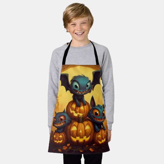 Tablier Joyeuse chauve-souris monstre Halloween dans la gr (Porté)