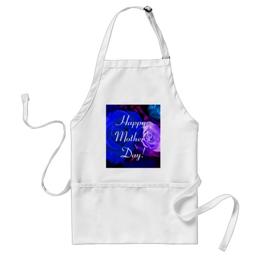 Tablier Joyeuse fête des mères Bleu pourpre Roses (Devant)
