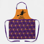 Tablier Joyeuse sorcière d'Halloween sur un bleu violet et (Recto)