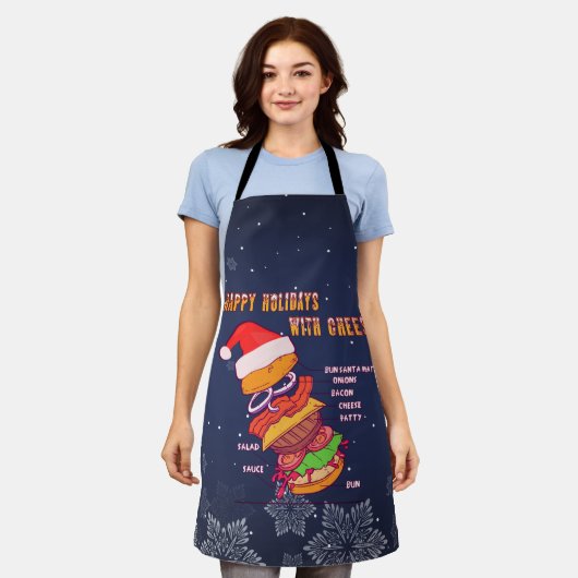 Tablier Joyeuses Fêtes avec Fromage, Burger de Noël (Porté)