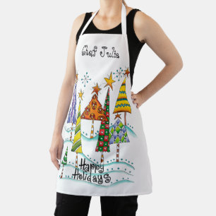 Tablier Joyeuses Fêtes ! Jolis Arbres de Noël avec Étoiles