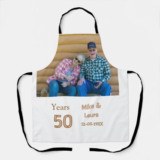 Tablier Joyeux 50e anniversaire nom couple date mariage (Recto)