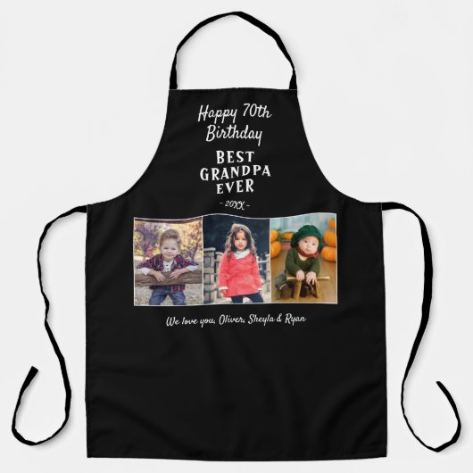Tablier Joyeux anniversaire grand-père 3 Photos Black Apro (Recto)