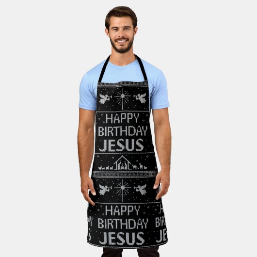 Tablier Joyeux Anniversaire Jésus Sweater Noir Blanc (Porté)